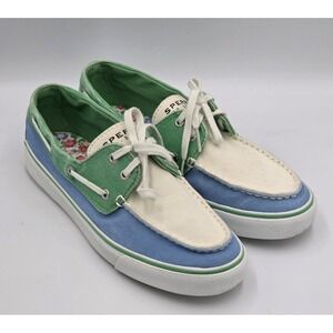 Sperry Women's 8.5 Top Siders  Summer Boat Shoes Canvas Green/Blue Casual Shoes